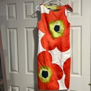 David Meister huge poppy print polished cotton boatneck sheath size 8